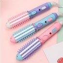 Mini Escova enrola cabelo chapinha bivolt portátil alisadora 2em1